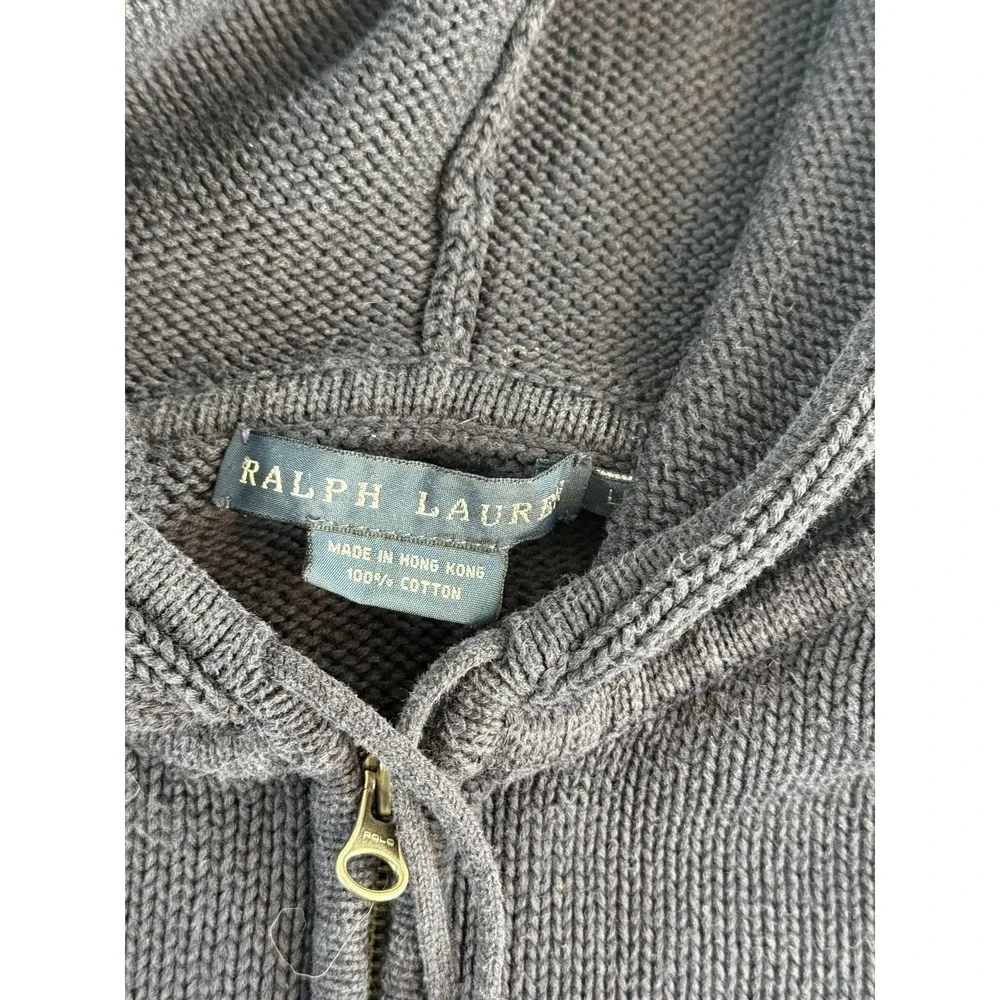 Ralph Lauren Sweater Kids L Gray Full Zip Hooded Knit Cotton Logo Pockets